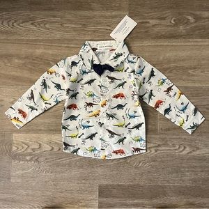 NEW Dinosaur button down cotton shirt with a bow tie